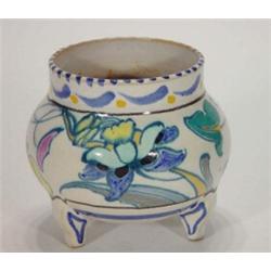 Hand painted Honiton tricorn vase, decorated with stylised flowers, impressed marks to base, 14cm…