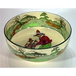 Hand coloured and transfer printed Royal Doulton 'Golfer' patterned bowl, 23cm diameter, marks to…