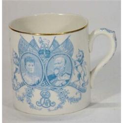 Royal Doulton blue and white transfer printed Edward VII and Queen Alexandra Coronation tankard,…