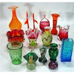 Large quantity of decorative art glass including Murano glass perfume bottle and stopper, colourf…