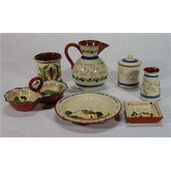 Selection of seven pieces of assorted Mottoware including coffee pot, segmented dish, jam pot and…