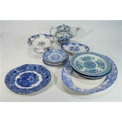 Large quantity of blue and white china including Woods, 'Yuan' patterned teapot, 'Abbey' patterne…