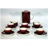 Bristol pottery six piece red and white glazed coffee set, comprising coffee pot, cream jug, suga…