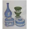 Two Wedgwood Jasperware trinket boxes and covers and two vases…