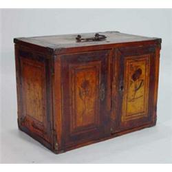 16th century Bavarian mahogany walnut and floral inlaid table collector's cabinet, the interior f…