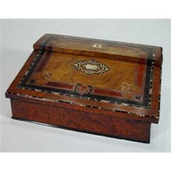 Victorian Birdseye maple ladies writing box, inlaid with metal, mother-of-pearl, ivory and ebony…