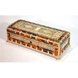 Well detailed rectangular box with floral and bird bone decoration and blue velvet lined interior…