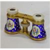 Image 1 : Pair of brass and mother-of-pearl opera glasses, enamelled with panels of flowers onto a gilt and…