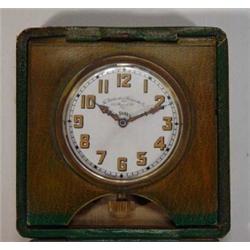 Cased goldsmith's and silversmith's Swiss made travelling clock with eight day movement…