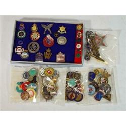 Approximately 50 metal and enamel Masonic, military, advertising and other pin badges…