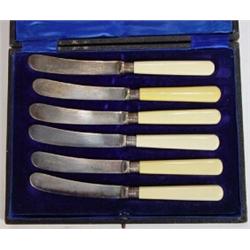 Cased set of six silver collared knives…