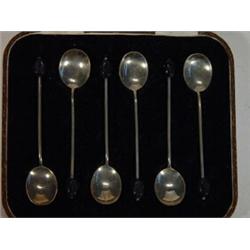 Cased set of six silver coffee bean spoons, Sheffield, 1928…