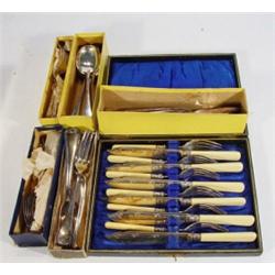 Large quantity of assorted silver plated cutlery, cased silver plated fish knives and forks, etc…