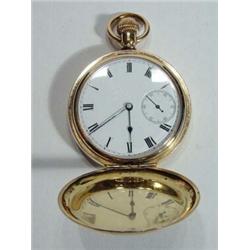 Waltham gold plated Hunter pocket watch with enamel dial, American Waltham USA Traveler, numbered…