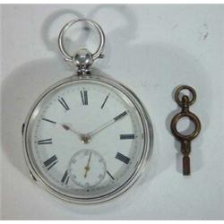 English silver pocket watch with white enamel dial and fusee movement, John Brown, Selkirk, numbe…