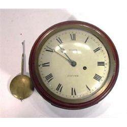 Small circular mahogany fusee wall clock with enamel dial - Tucker, Exeter, 17cms in diameter…