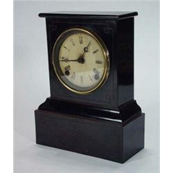 Ebonised rectangular wooden chiming mantelclock, 30cm high…