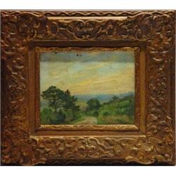 Gilt framed oil on board 'Wagons Lane, Sussex' by E.A. Verpilleux, 17cm x 12cm…