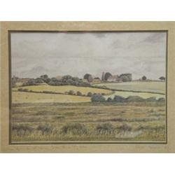 Framed watercolour 'View from the Sixth Green, Cooden Beach Golf Club', Giles Bolland 87, 29cm x…