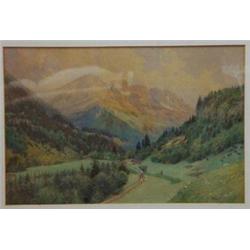 Framed watercolour of a Swiss mountain scene, signed Wynne, 30cm x 46cm…