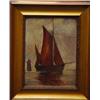 Image 1 : Gilt framed oil onto board of a red masted fishing boat, 26cm x 20cm…