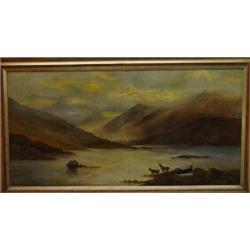 Large pair of gilt framed oil onto canvases 'Scottish Highland Scenes', 62cm x 125cm each…