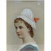 Image 1 : Over painted photographic portrait of a young maiden wearing a white lace hat, 36cm x 28cm…