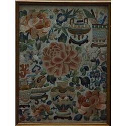 Pair of framed Chinese silk floral pictures, each 30cm x 22cm…