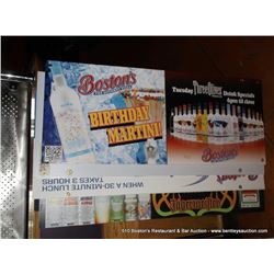 LOT: ASSORTED BOSTON'S ALCOHOL SIGNS 5X MONEY
