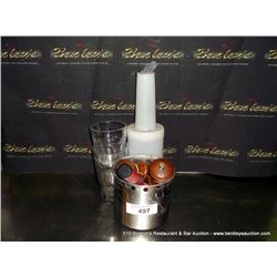 LOT: GLASSES, STAINLESS CONTAINER, DRINK POURER 5X MONEY