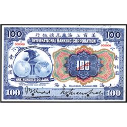 International Banking Corporation, 1905 Issue $100 Specimen Banknote.