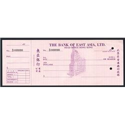 Bank of East Asia, Ltd, Head Office Hong Kong, Specimen Check by Waterlow & Sons.