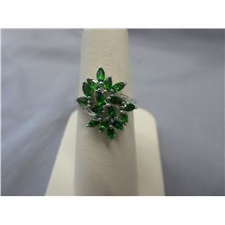 Green Diopside & Diamond cluster ring