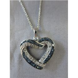 Over 1/2 CT Blue & White Diamond heart necklace