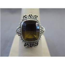 Emerald cut Watermelon Ametrine ring