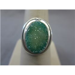 Sterling Silver ring set with Green Druzy