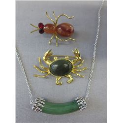 3 Pieces of Jade & gemstone jewelry
