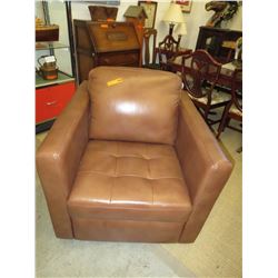 NEW - Brown leather swivel arm chair