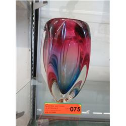 Heavy art glass vase - Clear, Blue & Purple.