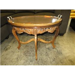 Vintage wood tea table with detachable top