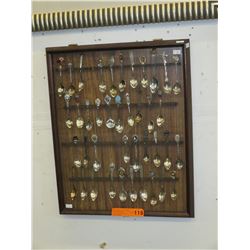 Collector spoons in wall hanging display cabinet