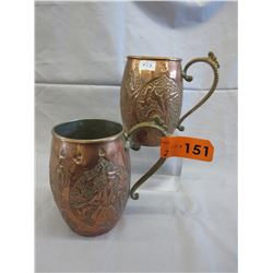 2 Vintage Nader Iranian brass/copper mugs