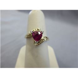 10KT Gold Faceted Heart-Shape Synthetic Ruby Ring