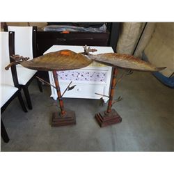 2 Leaf shaped metal bird baths