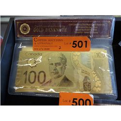 2 Gold foil Canadian novelty bank notes