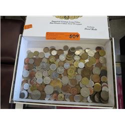 Cigar box containing 250 world coins