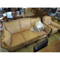 Vintage upholstered sofa & chair