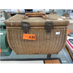 Vintage woven fishing reel basket