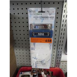 3 New Nova Harmonicas with carrying cases