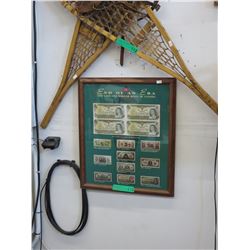 Framed 1973 uncut block of 4 CDN $1 bills